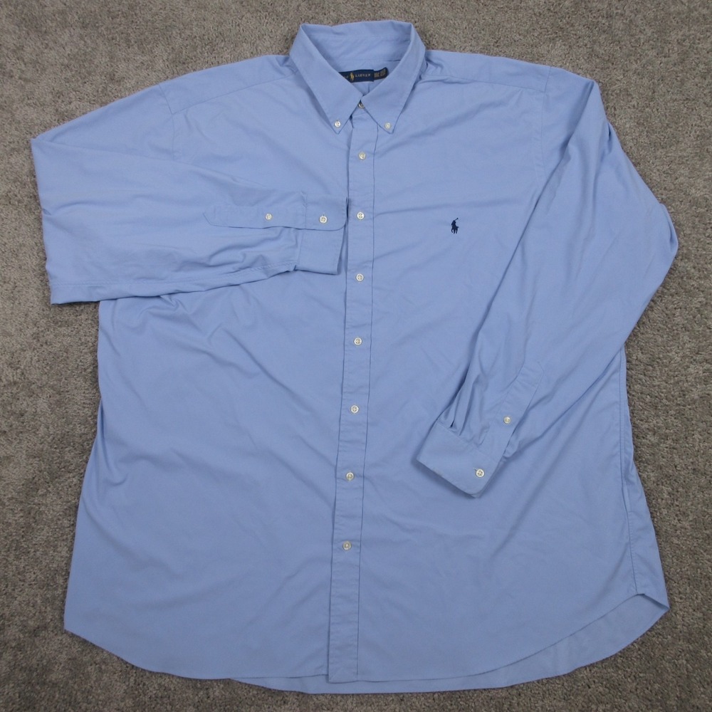 Polo Ralph Lauren Shirt Mens 3XLT Blue Solid Performance Nylon Office Button Up